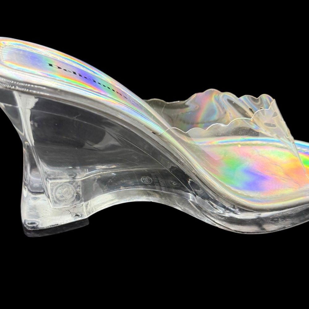 Sz 8.5 90s/Y2K Clear Chunky Acrylic 4” Block Heels Holographic Open Toe Vintage - Picture 11 of 13